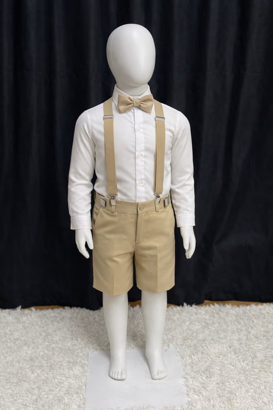 Bermuda & Suspensório Infantil - Cáqui