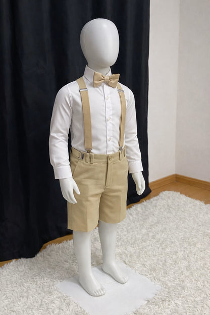 Bermuda & Suspensório Infantil - Cáqui